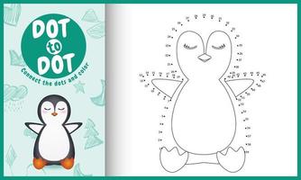 connectez le jeu et la page de coloriage pour enfants points avec une illustration de personnage de pingouin mignon vecteur