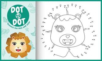 connectez le jeu et la page de coloriage pour enfants points avec une illustration de personnage de lion visage mignon vecteur