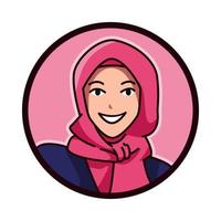 fermer portrait de une femelle personnage avec un islamique voile, foulard, hijab, tchador. rond, cercle avatar icône pour social médias, utilisateur profil, site Internet, application. ligne dessin animé style. vecteur illustration.