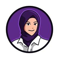 fermer portrait de une femelle personnage avec un islamique voile, foulard, hijab, tchador. rond, cercle avatar icône pour social médias, utilisateur profil, site Internet, application. ligne dessin animé style. vecteur illustration.