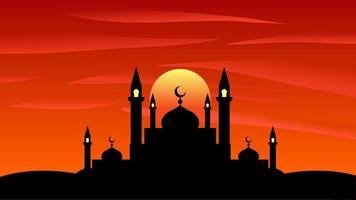 Ramadan Contexte de silhouette mosquée dans le coucher du soleil pour islamique conception. conception graphique de mosquée pour Ramadan salutation dans musulman culture et Islam religion. paysage illustration Ramadan culture vecteur