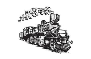 vapeur locomotive transport, main tiré illustration, vecteur