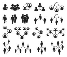 réseau groupe Icônes. gens dans groupes, communauté les réseaux, affaires communication, conférence ou réunion, nuage lien icône vecteur ensemble