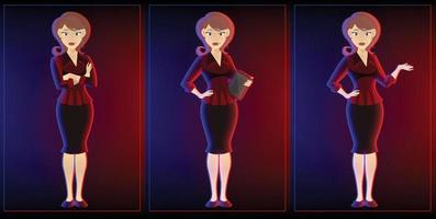 deux dessin animé les filles dans noir et rouge robe tenue club surligner nuit affaires vecteur