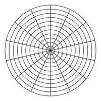 polaire la grille de 14 segments et dix concentrique cercles. encadrement outil. roue de la vie modèle. cercle diagramme de mode de vie équilibre. vecteur Vide polaire graphique papier.