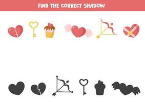 trouver l'ombre correcte des éléments de la Saint-Valentin. feuille de calcul logique. vecteur