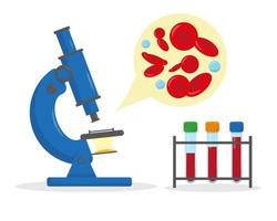 microscope et tubes pour du sang une analyse et essais. médicament concept. vecteur illustration.
