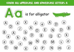 feuille de calcul alphabet. trouver toutes les lettres a. lettres de points. vecteur