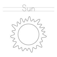 traçage des lettres avec le soleil. pratique de l'écriture pour les enfants. vecteur