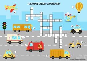 puzzle de mots croisés pour les enfants avec des moyens de transport de bande dessinée. vecteur