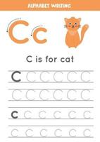traçage de la lettre de l'alphabet c avec chat mignon de bande dessinée. vecteur