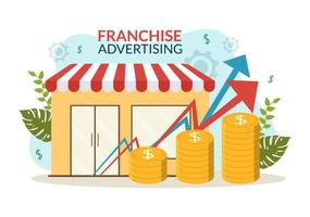 la franchise La publicité illustration avec affaires et la finance à promouvoir réussi marque ou commercialisation dans dessin animé main tiré atterrissage page modèles vecteur