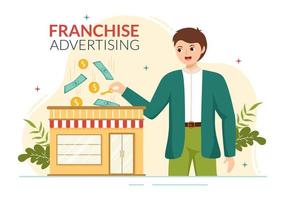 la franchise La publicité illustration avec affaires et la finance à promouvoir réussi marque ou commercialisation dans dessin animé main tiré atterrissage page modèles vecteur