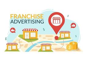 la franchise La publicité illustration avec affaires et la finance à promouvoir réussi marque ou commercialisation dans dessin animé main tiré atterrissage page modèles vecteur