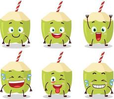 dessin animé personnage de vert noix de coco avec sourire expression vecteur