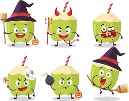 Halloween expression émoticônes avec dessin animé personnage de vert noix de coco vecteur