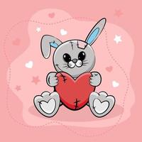 doux petit lapin avec coeur sur fond rose. illustration vectorielle. vecteur