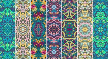 ethnique tribal géométrique bannière collection avec espiègle géométrique art dans brillant couleurs vecteur