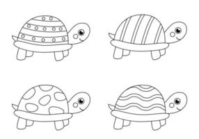 couleur des tortues noires et blanches. coloriage pour les enfants. vecteur