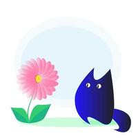 chat et fleur indigo vecteur
