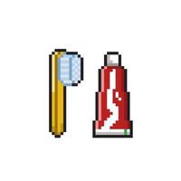 dentifrice et brosse à dents dans pixel art style vecteur