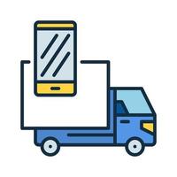 livraison un camion avec intelligent téléphone vecteur appel coloré icône