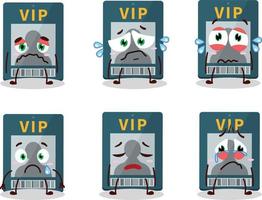 VIP carte dessin animé personnage avec triste expression vecteur