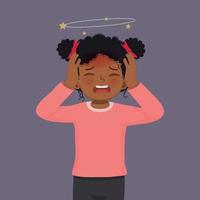 mignonne peu africain fille sentiment étourdi ayant une mal de crâne avec main pressant sa tête vecteur