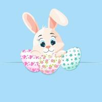 vecteur illustration de content Pâques vacances avec peint œufs, lapin museau sur coloré Contexte. printemps vacances conception pour salutation carte.
