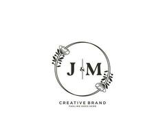 initiale jm des lettres main tiré féminin et floral botanique logo adapté pour spa salon peau cheveux beauté boutique et cosmétique entreprise. vecteur