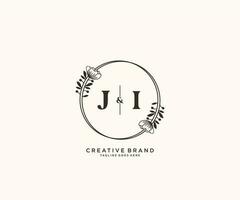 initiale ji des lettres main tiré féminin et floral botanique logo adapté pour spa salon peau cheveux beauté boutique et cosmétique entreprise. vecteur