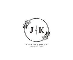 initiale jk des lettres main tiré féminin et floral botanique logo adapté pour spa salon peau cheveux beauté boutique et cosmétique entreprise. vecteur