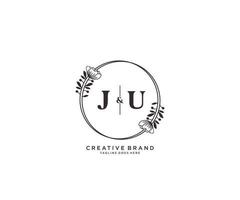 initiale ju des lettres main tiré féminin et floral botanique logo adapté pour spa salon peau cheveux beauté boutique et cosmétique entreprise. vecteur