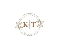 initiale kt des lettres magnifique floral féminin modifiable premade monoline logo adapté pour spa salon peau cheveux beauté boutique et cosmétique entreprise. vecteur