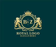 modèle initial de logo bz lettre lion royal luxe en art vectoriel pour restaurant, royauté, boutique, café, hôtel, héraldique, bijoux, mode et autres illustrations vectorielles.