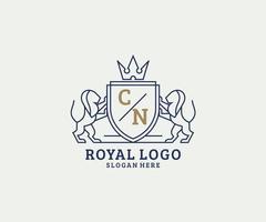 modèle initial de logo de luxe cn lettre lion royal en art vectoriel pour restaurant, royauté, boutique, café, hôtel, héraldique, bijoux, mode et autres illustrations vectorielles.
