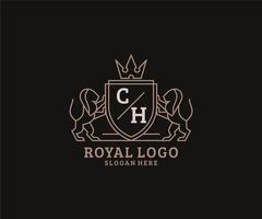 modèle initial de logo de luxe ch lettre lion royal dans l'art vectoriel pour le restaurant, la royauté, la boutique, le café, l'hôtel, l'héraldique, les bijoux, la mode et d'autres illustrations vectorielles.