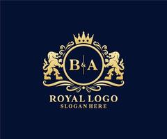 modèle de logo de luxe royal de lion de lettre ba initiale dans l'art vectoriel pour le restaurant, la royauté, la boutique, le café, l'hôtel, l'héraldique, les bijoux, la mode et d'autres illustrations vectorielles.
