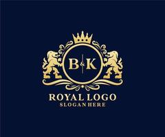 modèle initial de logo de luxe bk lettre lion royal en art vectoriel pour restaurant, royauté, boutique, café, hôtel, héraldique, bijoux, mode et autres illustrations vectorielles.