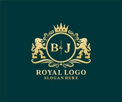 modèle initial de logo bj lettre lion royal luxe en art vectoriel pour restaurant, royauté, boutique, café, hôtel, héraldique, bijoux, mode et autres illustrations vectorielles.