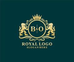 modèle initial de logo de luxe bo lettre lion royal dans l'art vectoriel pour le restaurant, la royauté, la boutique, le café, l'hôtel, l'héraldique, les bijoux, la mode et d'autres illustrations vectorielles.