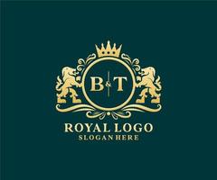 modèle initial de logo bt lettre lion royal luxe en art vectoriel pour restaurant, royauté, boutique, café, hôtel, héraldique, bijoux, mode et autres illustrations vectorielles.