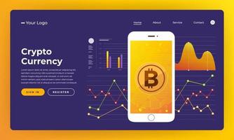 site Web de maquette pour la blockchain et la crypto-monnaie. illustration vectorielle