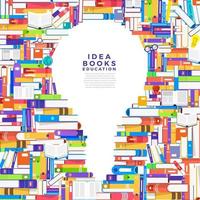 piles colorées de livres en forme d'ampoule. les livres contiennent des idées vecteur