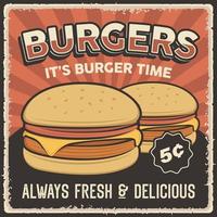 signe d'affiche de hamburger vintage rétro vecteur