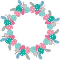 Pâques fleur couronne . de fête Pâques Cadre avec décoré des œufs et fleurs et symboles de brillant Pâques vecteur