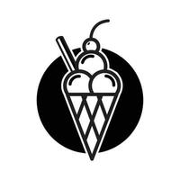 la glace crème icône noir blanc monochrome mise en page. icône de dessert la glace crème, noir sucré savoureux, gaufre cône produit, logo vecteur monochrome, fouetté et Frais illustration