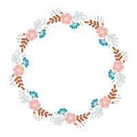 style scandinave de couronne d'herbes de fleurs d'été. cadre de jardin printemps plat abstract vector, vacances romantiques de jour de femme, décoration de carte d'invitation de mariage. vecteur