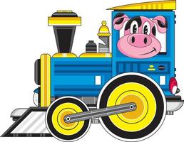 mignonne dessin animé porc conduite train illustration vecteur