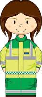 mignonne dessin animé Britanique ambulance femme paramédical vecteur